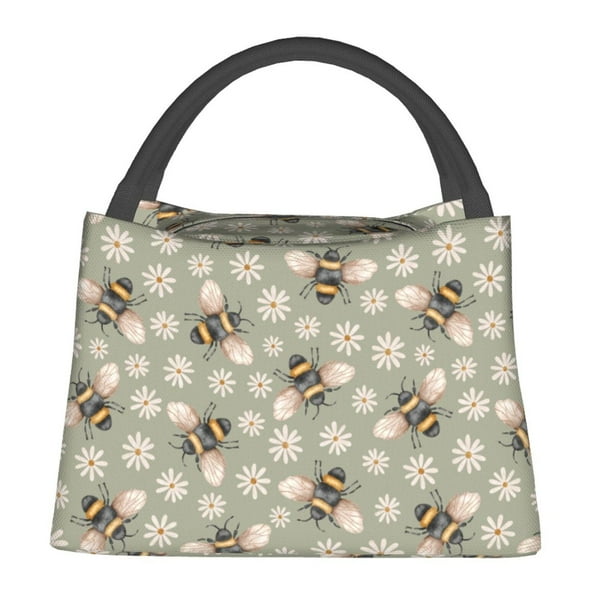 Easygdp Bees And Chamomile Bolsa de Almuerzo Insulada Reutilizable, Bolsa de Mano y Bandolera para Oficina, Trabajo, Viajes