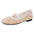 thumbnail image 7 of Rokment Women's Mesh Embroidered Ballet Flats Comfortable Walking Shoes Bowknot Square Closed Toe Ballerina Low Heel Bridal Lace Floral Bow Dress Slip on Loafers Summer Fall Casual Gold Size 7.5, 7 of 7