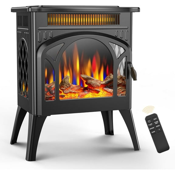 CRZOE Electric Fireplace Stove, Fast Heating, 1500W X Infrared Fireplace Heater with 8H Timer, Remote Control, Freestanding Stove with Adjustable 3D Flame Overheat Protection, Indoor Fireplace