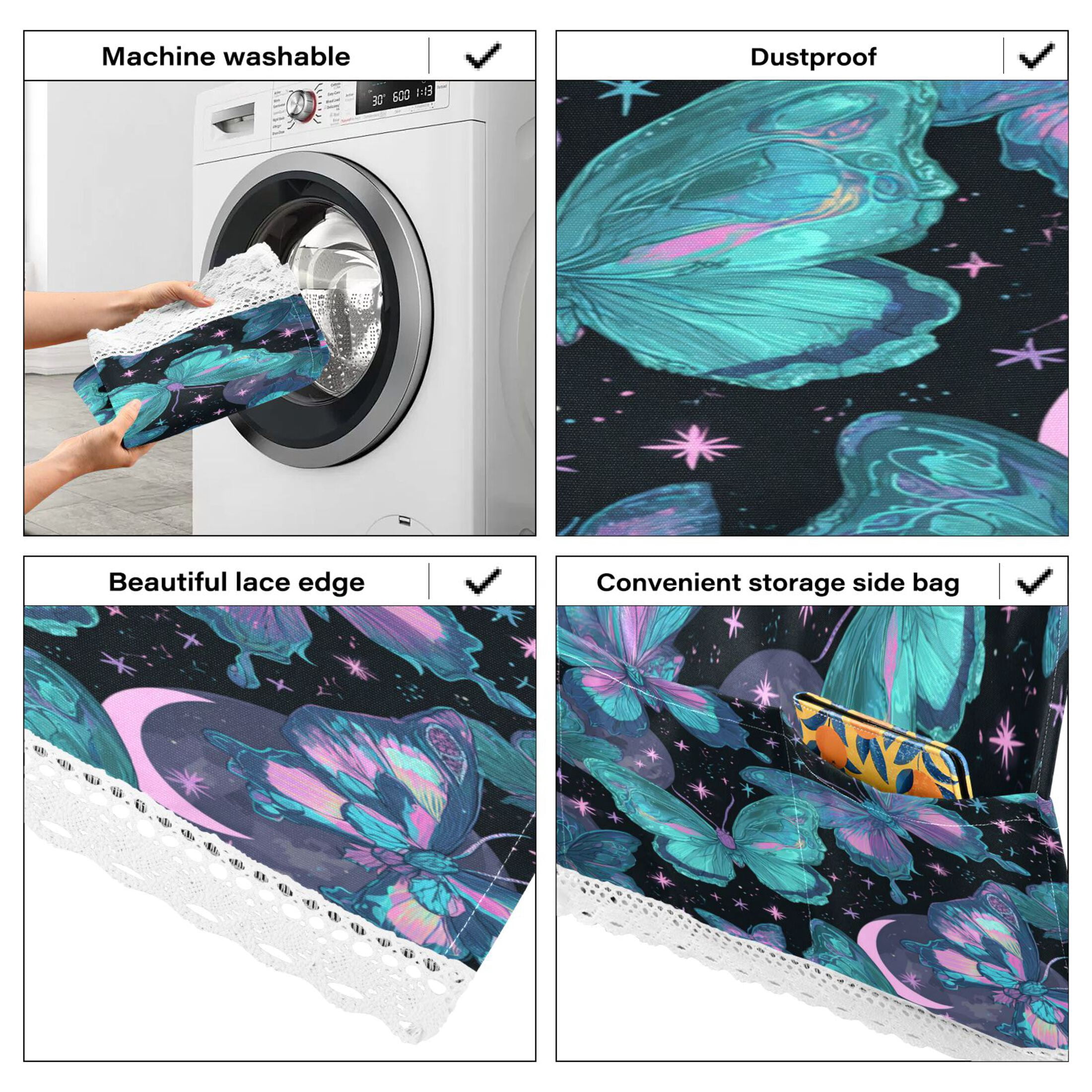 Wobogo Blue Green Butterfly Washing Machine Cover Dustproof Washer Dryer Cover Waterproof Laundry Room Decorative Protector