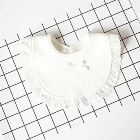 Cotton Newborn Lace Bow Baby Bibs Girls Boys Burp Cloth Infant Bibs Baberos Infant Saliva Towels Toddler Baby Scarf White round bib