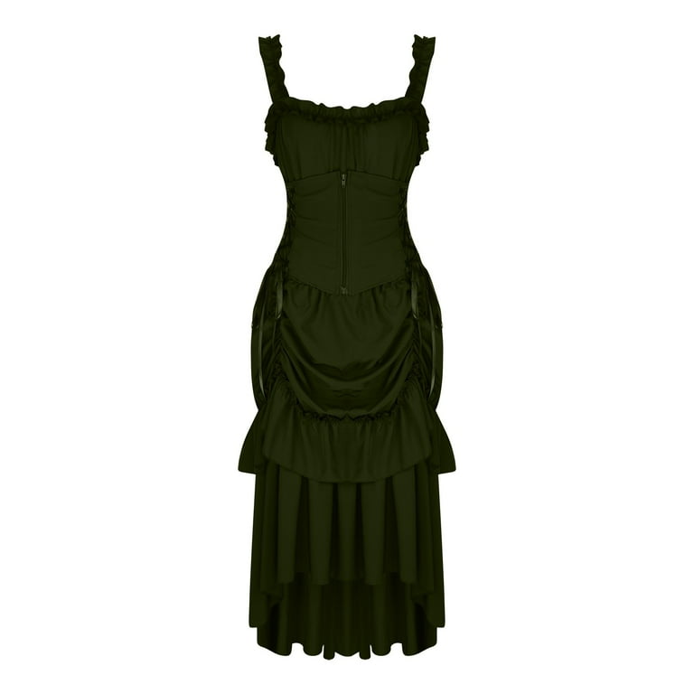 MOJOGO Women's Gown Dresses Slip Strap Corset Dress Tiered Dress with  Ruffle Mesh Midi Dress Theme Party Dress Olive Green 5XL - Walmart.com