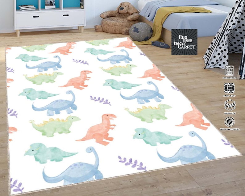 Rug Dinosaur Pattern Rug NurseryRug Your Text Rug Girl Bedroom Rug Boy