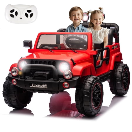 24V Two Seater Kids Ride On Car W/Parents Control, XL Electric Jeep Vehicle Toy w/20 Inch Wide Seat, Trunk Storage, Rear Suspension, LED Light, Buletooth & Music - Red