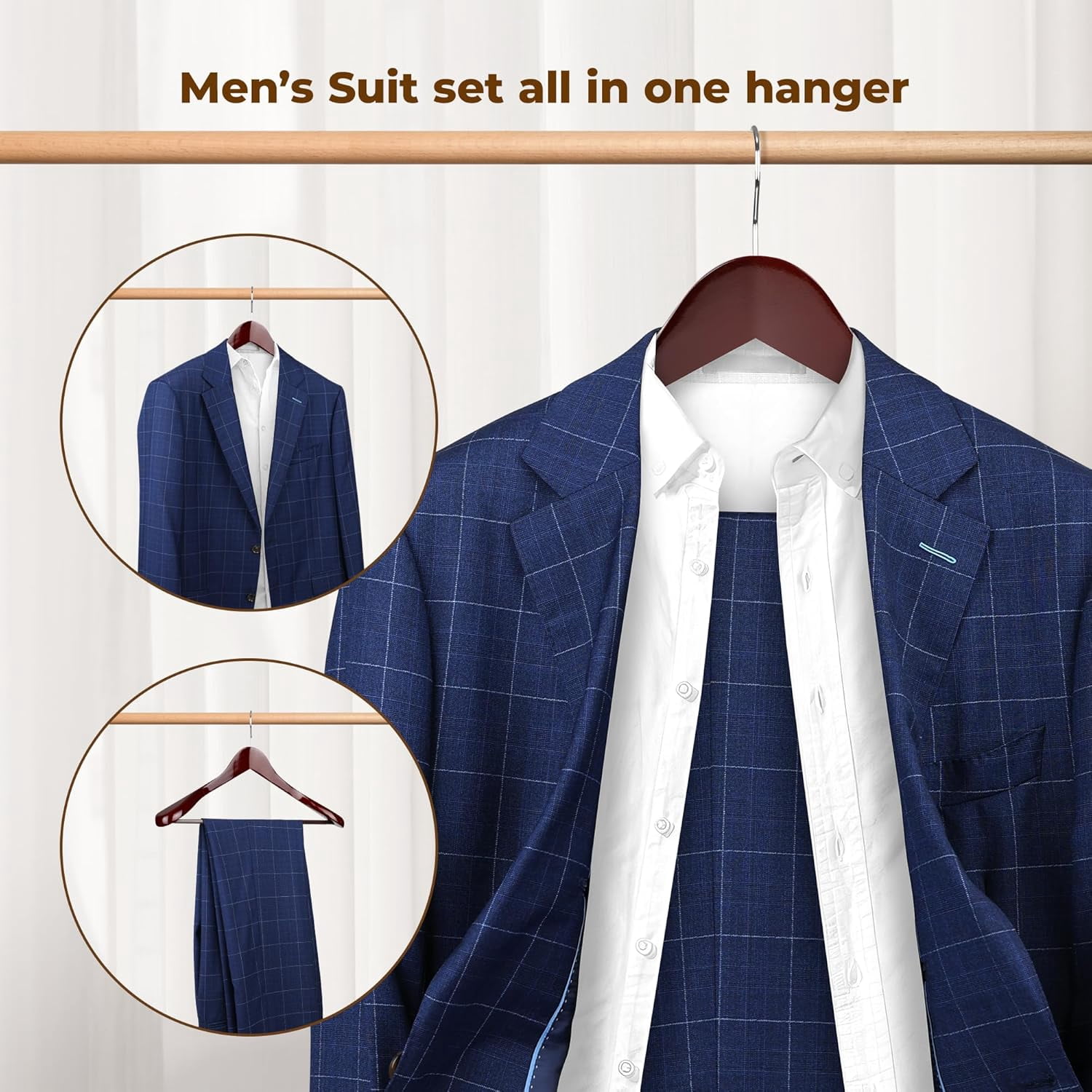 Coat Hanger 8-Pack,  Wood Hangers Trouser Hangers Extra Wide Shoulder Wooden Hangers for Heavy Coat, Sweater, Skirt, Suit, Pants, Retro Finish