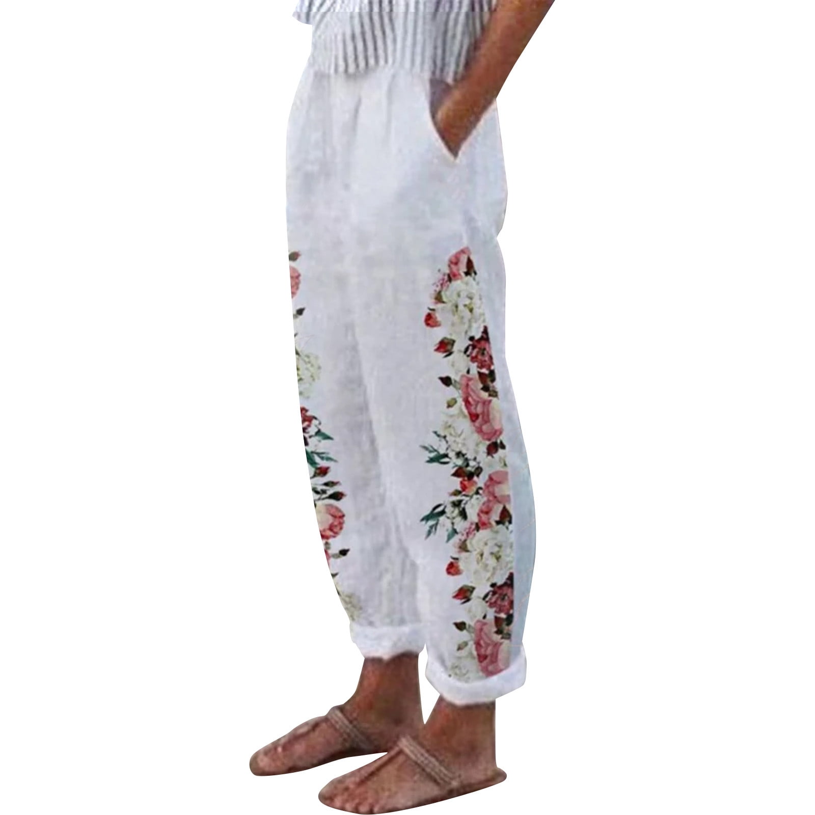 Women Cotton Linen Trousers Ladies Summer Casual Elastic Waist Bottoms Pants  UK  eBay