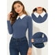 thumbnail image 2 of INSPIRE CHIC Blusa de punto de manga larga con cuello Peter Pan para mujer Azul polvoriento XL, 2 of 4