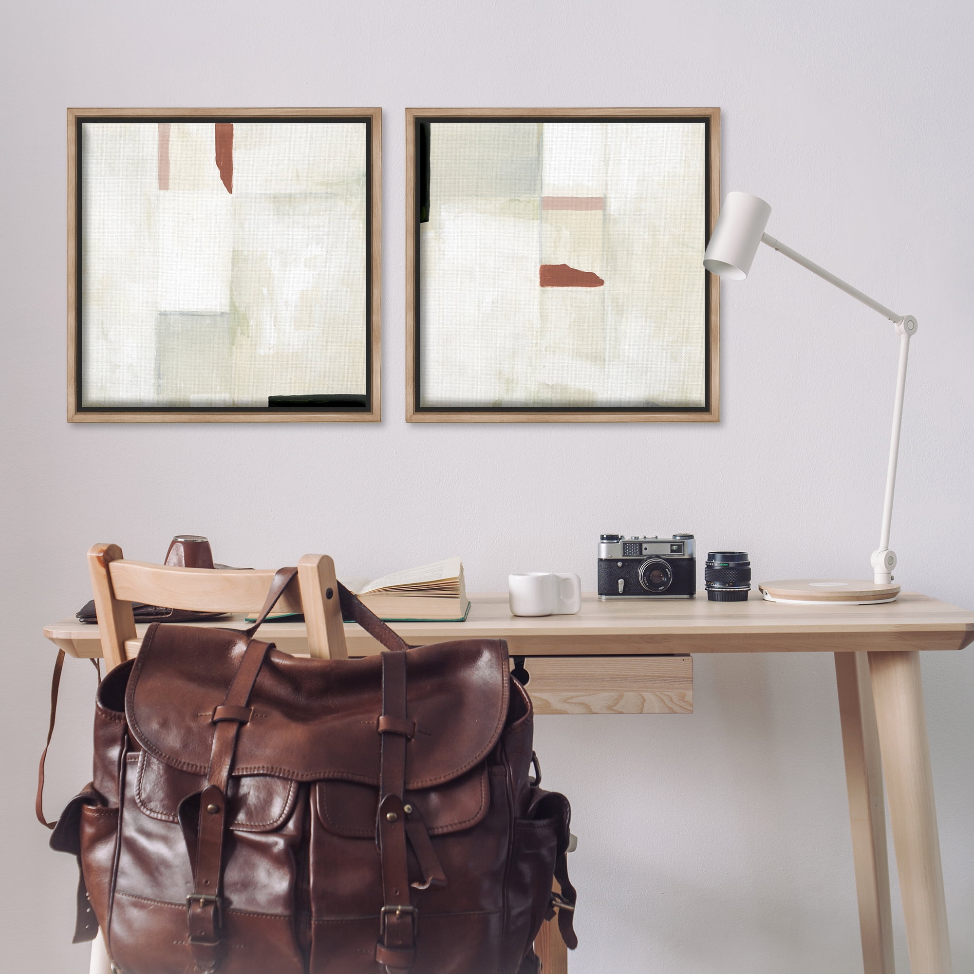 Stupell Industries Neutral Rectangles Mauve Effects Abstract Painting Brown Floater Framed Canvas Art Print Wall Art, 25 x 25, Set of 2