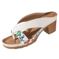 thumbnail image 4 of Rokment Beach Flower Platform Dress High Heels Slipper Sandals for Women Boho Fashion Casual Color Block Leather Chunky Block Heeled Slip on Slides Summer Shoes Sky Blue Size 8.5, 4 of 5