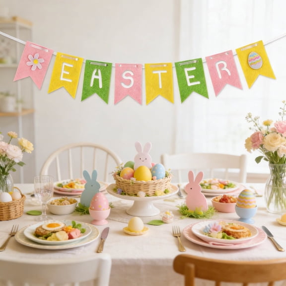 Easter Decorations Mantel Garland: Cute Felt Easter Rabbit Mantel Decor, Bunny Garland, Hanging DIY Spring Decorations for Fireplace Wall Office Indoor