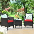 thumbnail image 2 of KOTEK 3 Piece Patio Furniture Set, Outdoor Wicker Conversation Set w/Glass Top Coffee Table, Thick Cushions, Rattan Bistro Set for Patio, Garden, Porch, Lawn (Red), 2 of 8