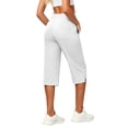 thumbnail image 5 of Textilo Women's Capri Pants Elastic High Waisted Side Slit Stretch Capri Pants with Pockets Straight Leg Button Pant Lightweight Summer Travel Workout Golf Yoga Clothes,White S, 5 of 6