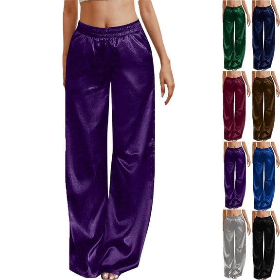 Business Pants Women Solid Color Elastic Waist Sports Casual Pants with Pockets Women’s Velvet Wide Leg Pants Work Casual Trousers with Pockets
