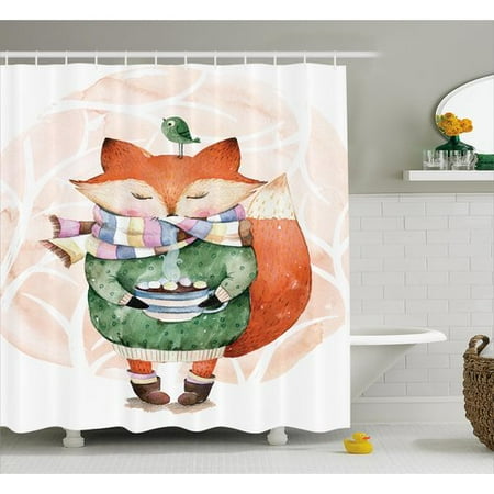 Winston Porter Belby Cute Fox And Bird Single Shower Curtain