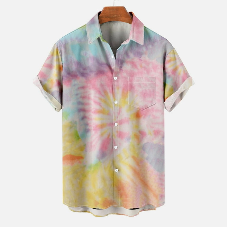 VSSSJ Button Down Shirts for Men Relaxed Fit Tie-Dye Print Short