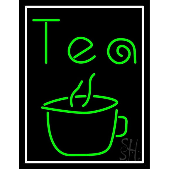 Green Tea LED Neon Sign 24 x 31 - inches, Black Square Cut Acrylic Backing, with Dimmer - Bright and Premium built indoor LED Neon Sign for restaurant window and interior decor.