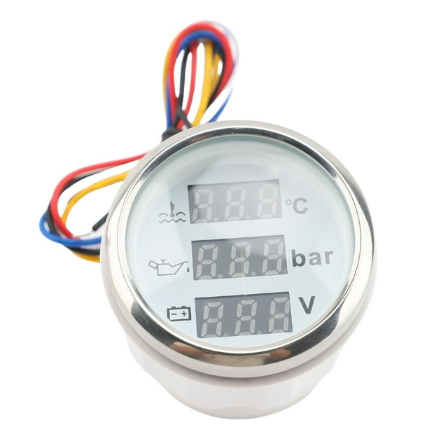 Boat Water Temp Oil Pressure Voltmeter Multifunctional Digital Display Triple Gage Set for RVs Boats