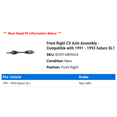 thumbnail image 2 of Front Right CV Axle Assembly - Compatible with 1991 - 1993 Saturn SL1 1992, 2 of 2