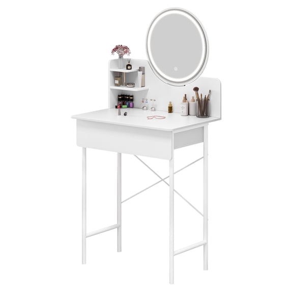 Wharick Vanity Desk, Makeup Vanity Set with 1 Drawers, Dimmable LED Lighted Mirror, Bedroom Dressing Table (23.62x15.75x49.61 inch)