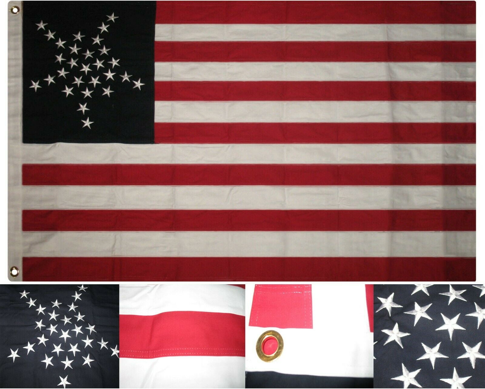 3x5 Embroidered Sewn American 48 Star Linear Synthetic Cotton Flag 3'x5' 3 Clips 