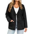 thumbnail image 2 of Cmtiyu Denim Jacket for Women, Long Sleeve Drawstring V Neck Open Front Washed Denim Jackets, Casual Loose Fit Outerwear Jacket with Pockets, S-3XL, 2 of 9