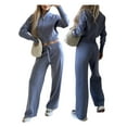 thumbnail image 3 of Women'S 2 Piece Outfits Casual Lapel Zip Sweatshirts and Wide Leg Pants Tracksuit Sets Royal Blue S, 3 of 9