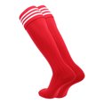 thumbnail image 2 of TCK European Style 3 Stripe Soccer Socks in Nylon (L, Scarlet White), 2 of 2