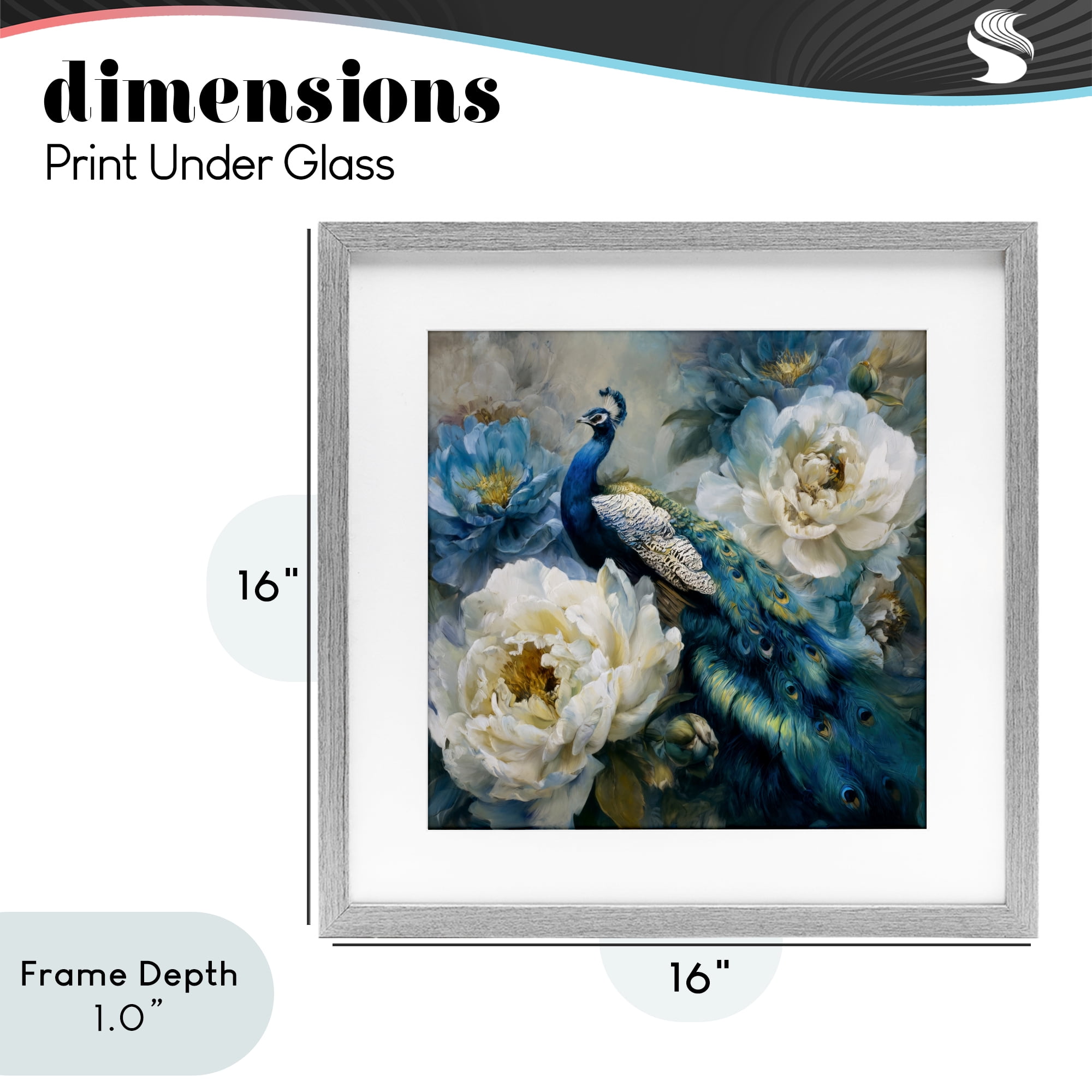 Stupell Industries Pretty Peacock with Roses Gray Framed Print Under Glass, design by Tina LeCour