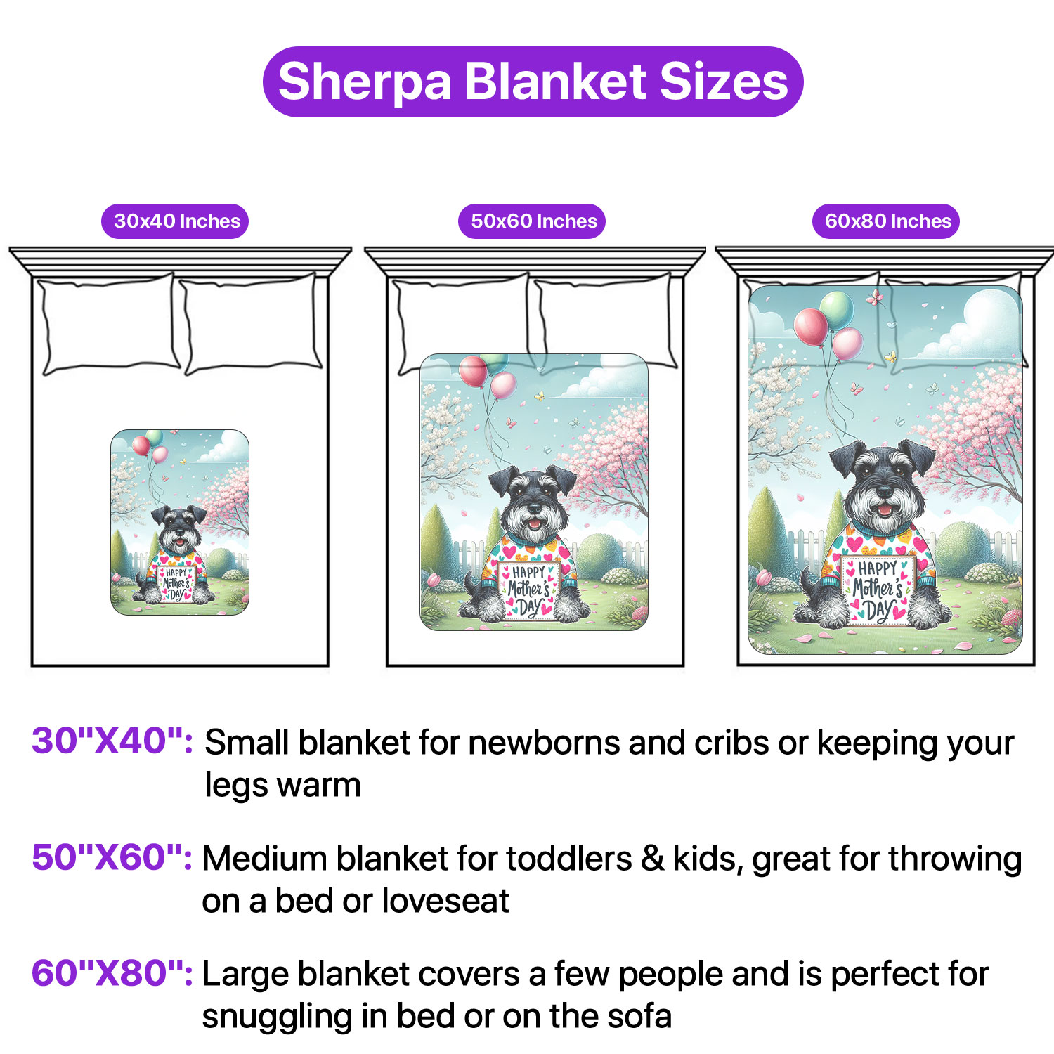 Happy Mother's Day Best Schnauzer Mom Ever Cozy Sherpa Blanket Miniature Schnauzer Dog Lover Warm Soft Throw Blanket - 03002