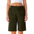 thumbnail image 4 of ClodeEU Women's Elastic Waist Drawstring Cargo Shorts,Loose Fit Shorts with Pockets Summer Outdoor Army Green,Women's Plus L, 4 of 7