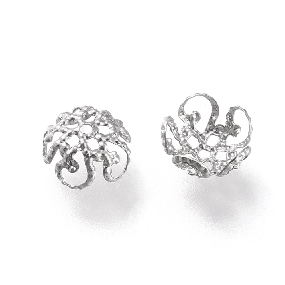 2000pcs Non-Tarnish 316 Stainless Steel Fancy Bead Caps Hollow 5-Petal Flower Stainless Steel color 8x8x4mm Hole: 1mm