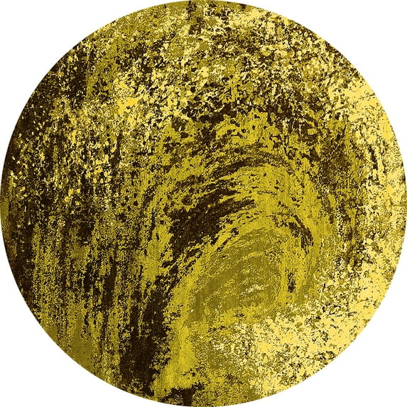 Ahgly Company Indoor Round Oriental Yellow Industrial Area Rugs, 7' Round