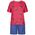 thumbnail image 1 of Conjunto de pantalones cortos lisos de manga corta con cuello redondo y estampado de cuello redondo para mujer de 2 piezas Wmkox8yi  bvn1521, 1 of 6