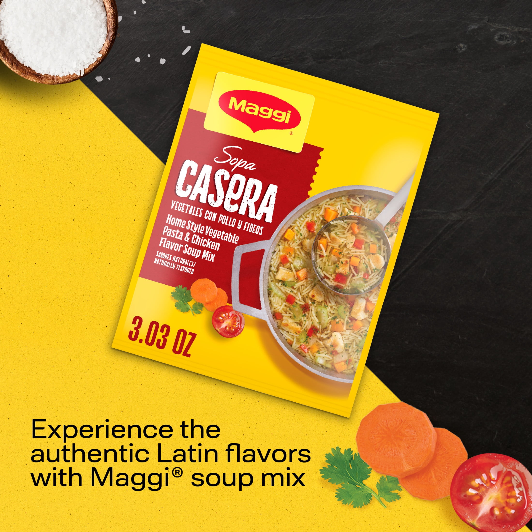 (5 pack) Maggi Sopa Casera Vegetables con Pollo y Fideos Home Style Vegetable Pasta and Chicken Flavor Soup Mix, Instant Soup Packets 3.034 oz