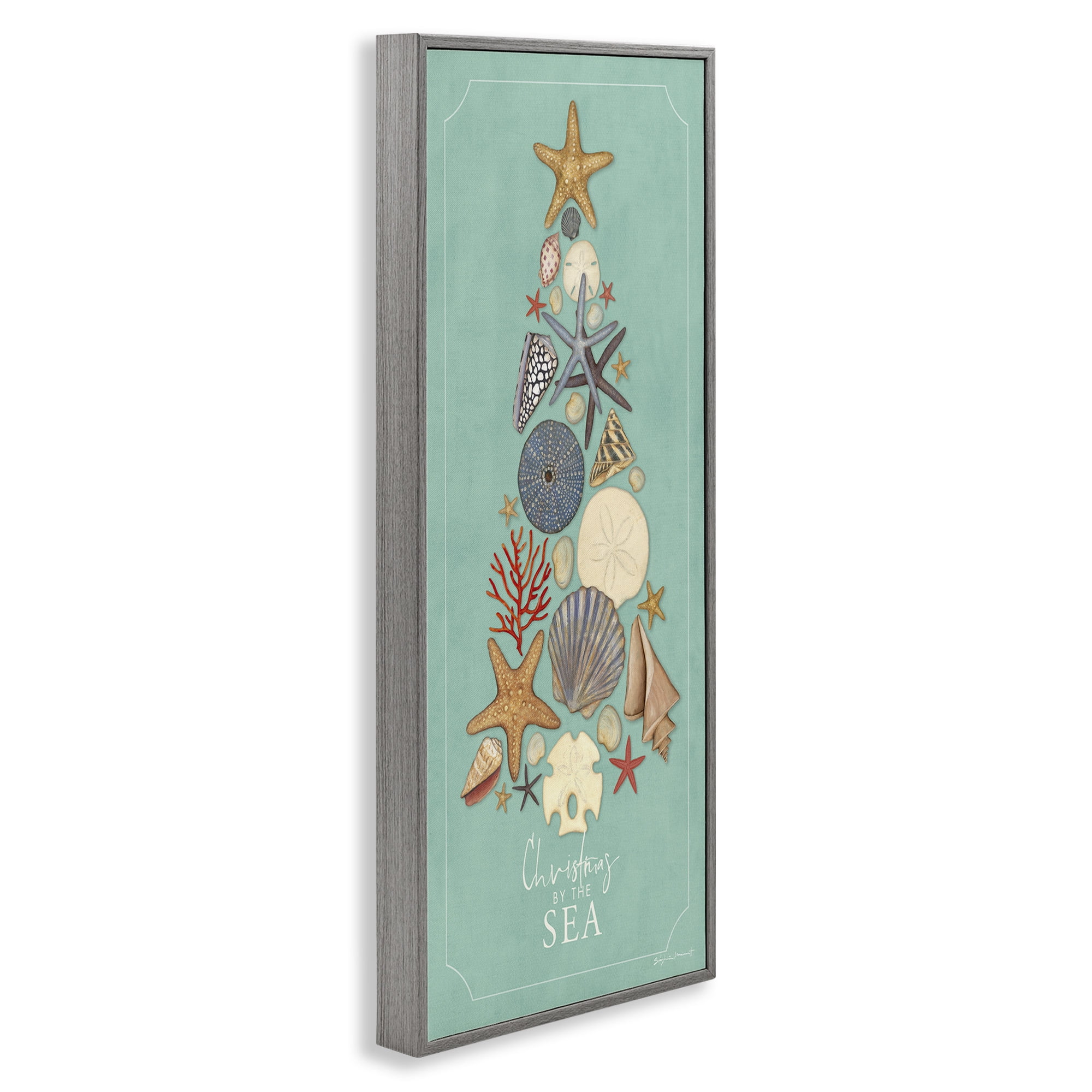 Stupell Industries Seashell Holiday Tree Holiday Painting Gray Framed Art Print Wall Art, 13 x 30