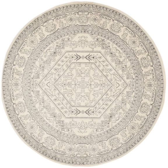 Adirondack Ivory/Silver 9 ft. x 9 ft. Round Medallion Border Area Rug