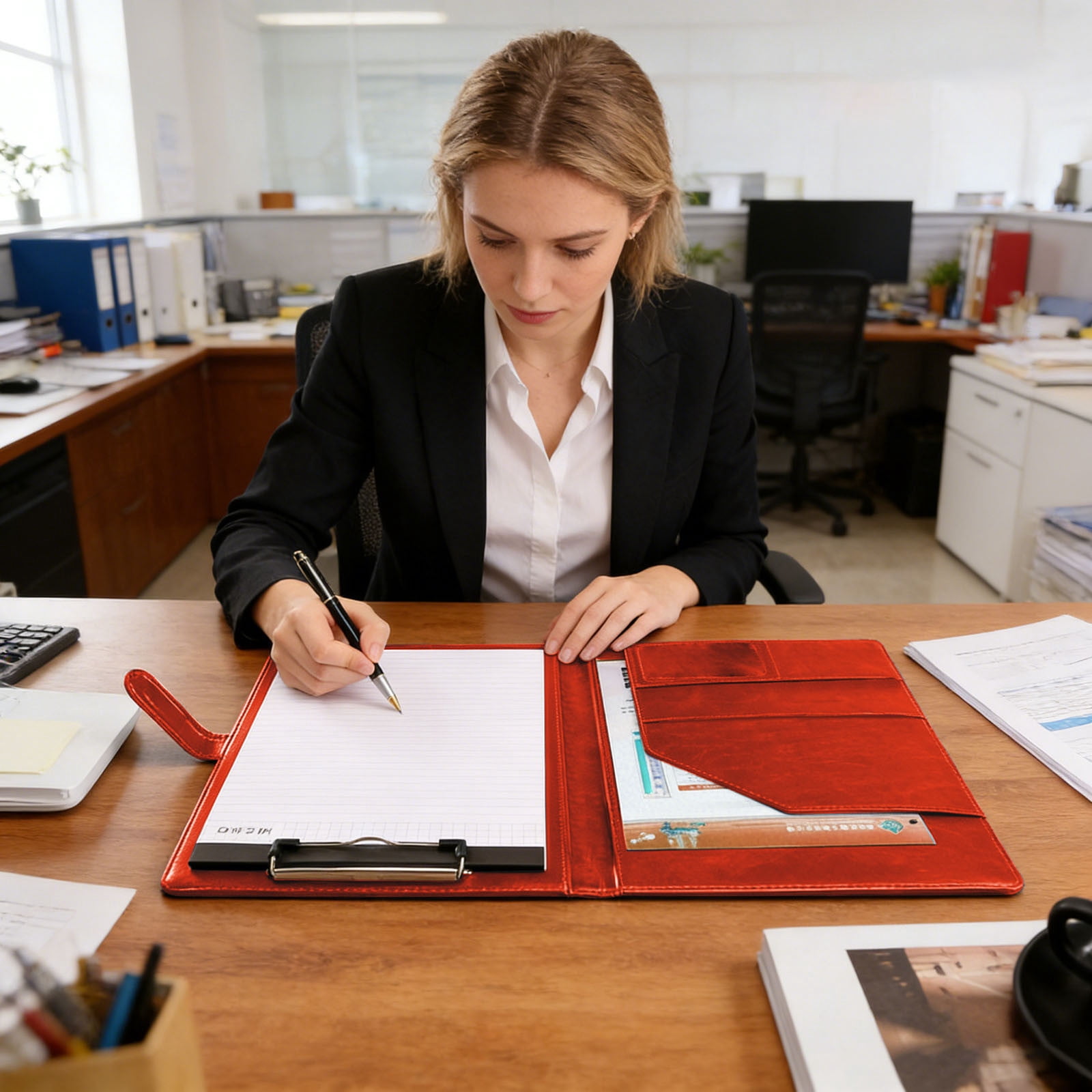 Professional Padfolio with Clipboard PU Leather Storage Clipboard Folder Portfolio Cover Legal Pad Holder for Letter Size A4 Writing Pad Notepad Resume Organizer for Business School Office