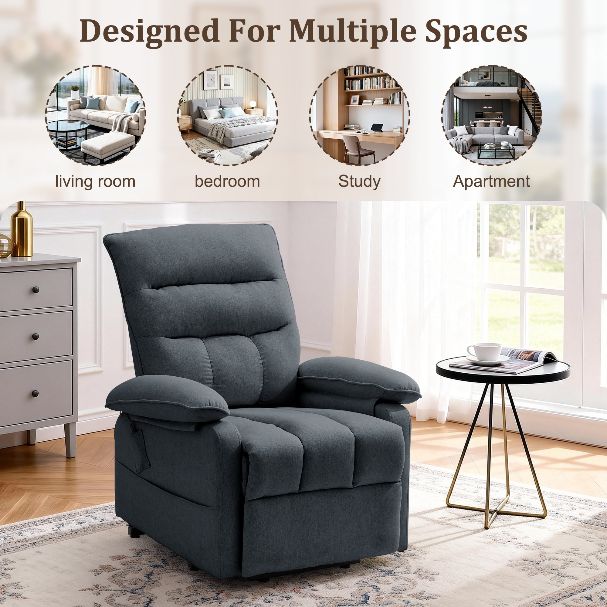 Korser Small Power Lift Recliner Chair for Elderly with Side Pockets Lift Chair for Small Spaces for Living Room,Linen,Dark Grey
