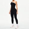 thumbnail image 5 of Women's One Shoulder Yoga Jumpsuit, Sexy Backless Single Strap Bodysuit, Seamless Workout Outfit, Gym Fitness and Casual Bodycon One Piece-Black, 5 of 9