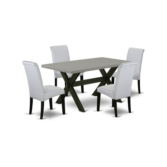 East West Furniture X696BA105-5 5-Pc Dining Room Set - 4 Mid Century Dining Chairs and 1 Modern Cement Wood Dining Table Top with High Roll Chair Back Wire Brushed Black Finish