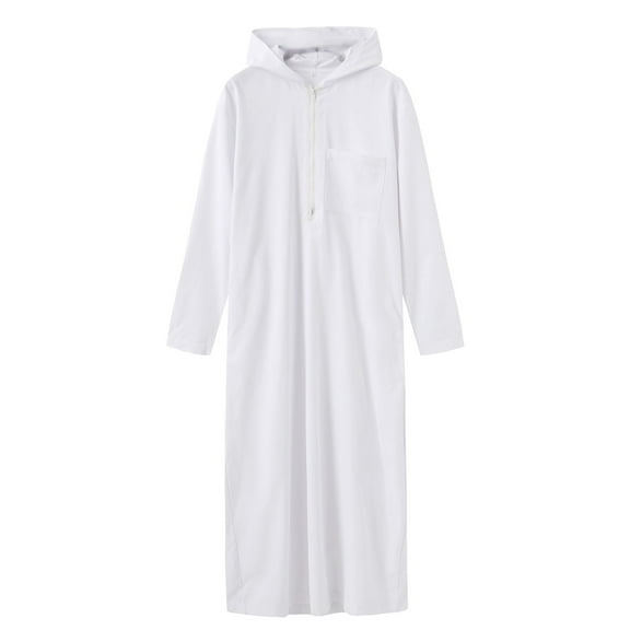 Wxolcjlv Mens Kaftan V Neck Casual Long Sleeve Thobe Loose Arabic Clothing Universal Fit Prayer Hood Ramadan Robes White