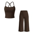 thumbnail image 5 of JFOPQVSM Workout Sets for Women Two Piece Sports Bra Matching Wide Leg Capri Pants Gym Work Yoga Outfits, 5 of 7