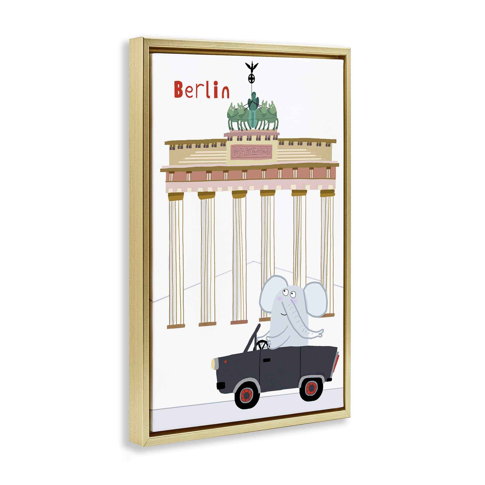 Elephant & Berlin Architecture Gold Framed Floater Canvas Wall Art, design by Carla Daly