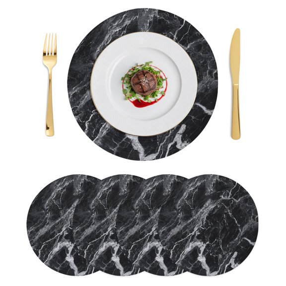 Round Placemats Black Marble 15 inch Set of 4 Table Mats for Dining Table Abstract Modern Themed Heat Resistant Non-Slip Kitchen & Home Decorative Place Mat Set