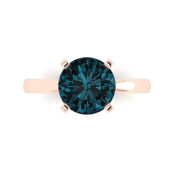 Solitaire Engagement Ring for Women - 3ct Natural London Blue Topaz in 18K Rose Gold Promise Ring