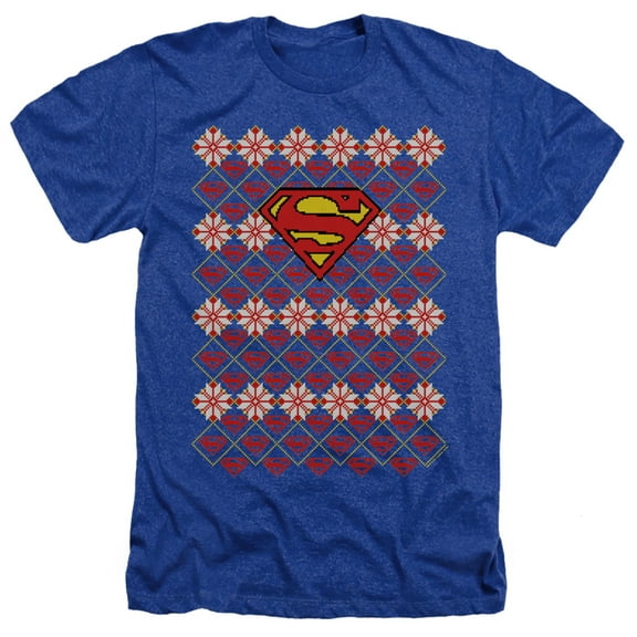 Superman Superman Christmas Sweater Adult Heather T-Shirt Royal Blue