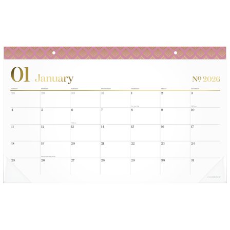 Cambridge WorkStyle 2026 Monthly Desk Pad Calendar Cosmetic Pink Compact 17 34 x