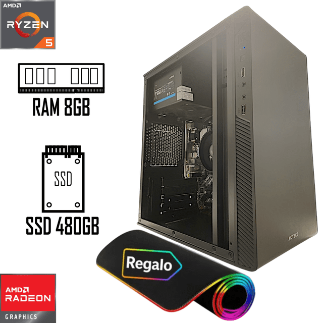 PC gamer Ryzen 5 5600G AMD SSD 480GB RAM de 8GB