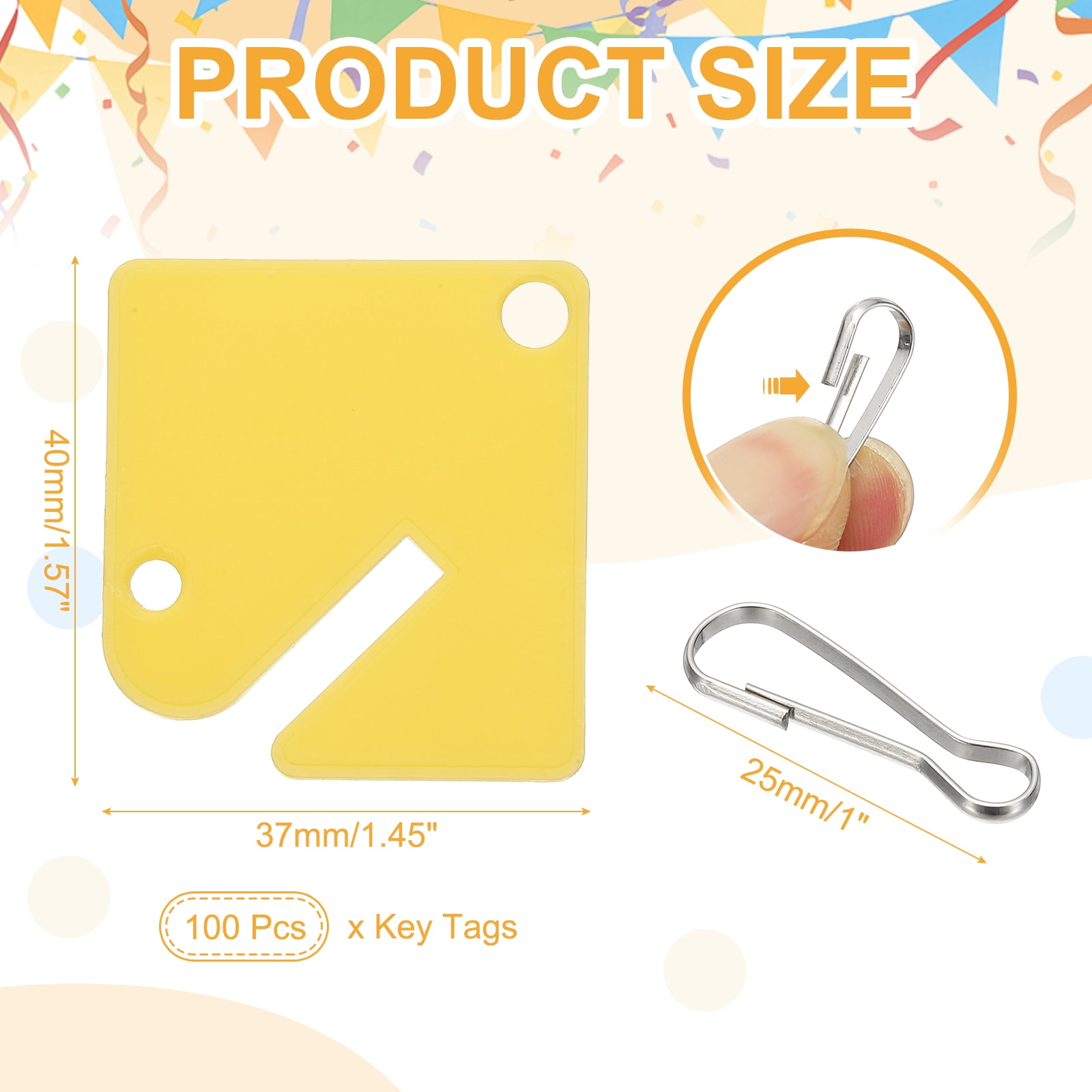 Uxcell 100 Pcs Key Tags, 1.5" Plastic Hanging Tag Slotted Key Tags Square Blank Writeable Durable with Metal Snap Hooks for Cabinet Boxes Lockers Identifiers Home Garage, Yellow