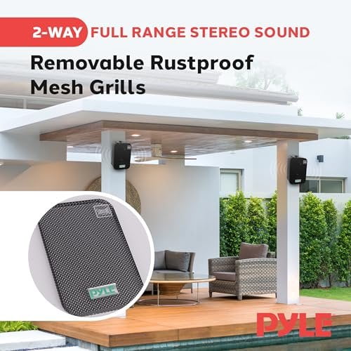 Pyle Home Dual Waterproof Outdoor Speaker System - 5.25 Inch Pair of Weatherproof Wall/Ceiling Mounted Speakers w/Heavy Duty Grill, Universal Mount - for Use in The Pool, Patio, Indoor PDWR40B Black